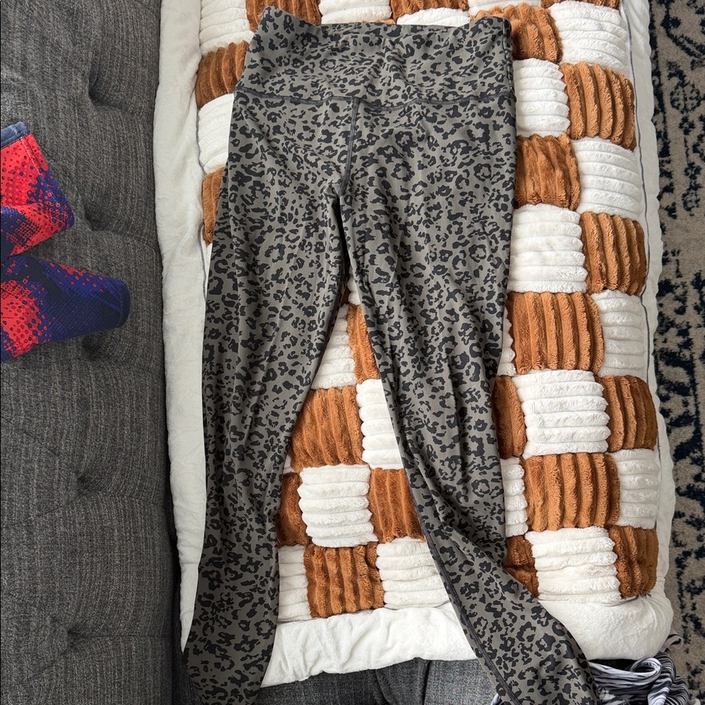 Athleta Leopard Print Pants - Gray and Black